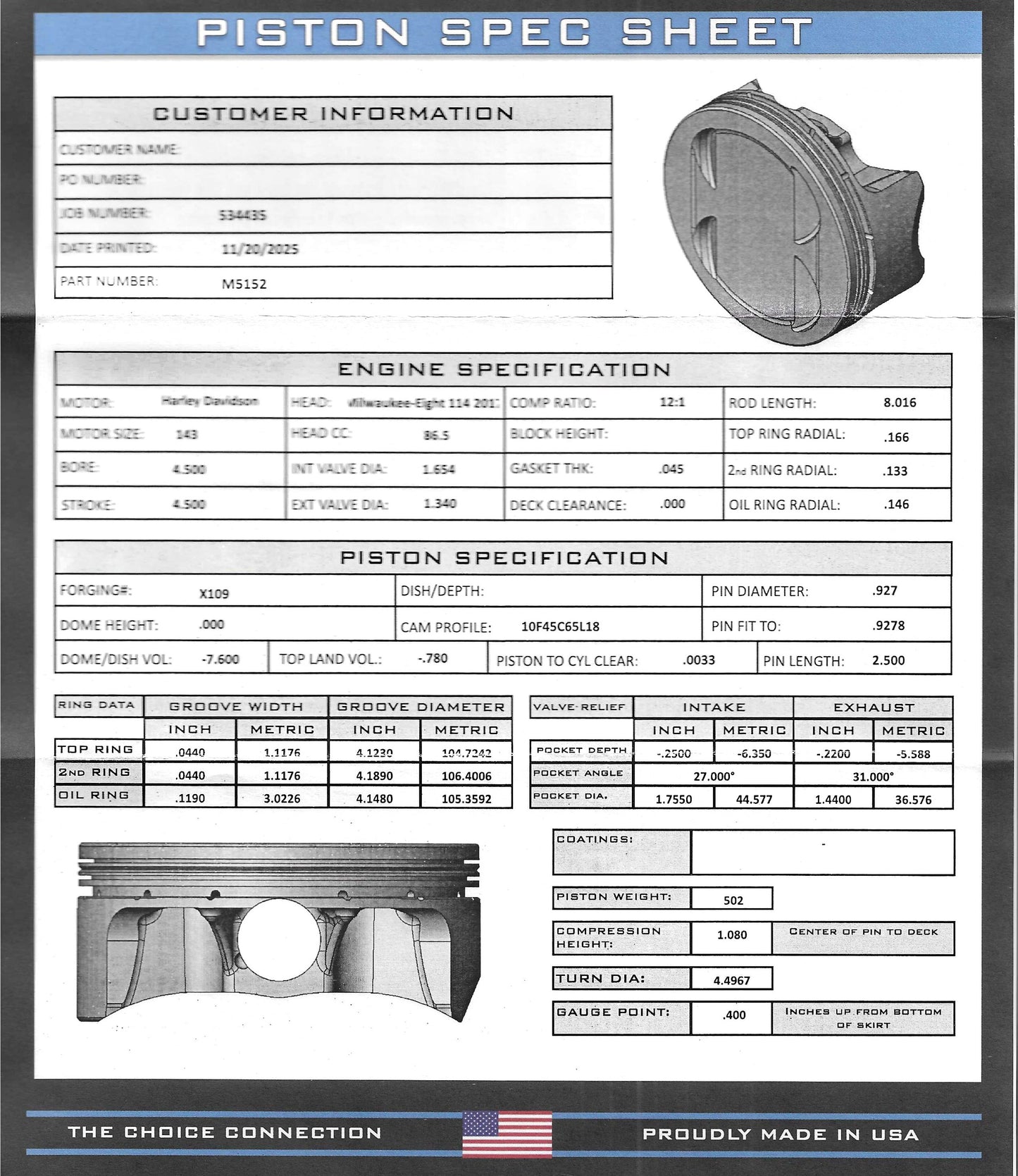 CP-Carrillo M5152 Piston Set (M8 - 143ci - 4.500" Bore)