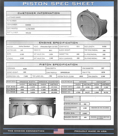CP-Carrillo M5152 Piston Set (M8 - 143ci - 4.500" Bore)